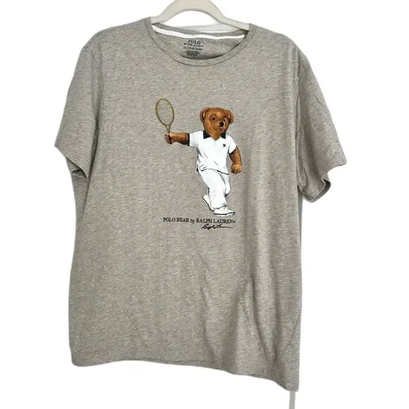 Shirts Vintage Mens Polo Ralph Lauren Grey Tennis Bear Tshirt